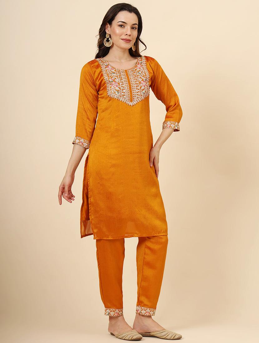women round neck kurta pant set with dupatta - 21530066 - Standard Image - 1