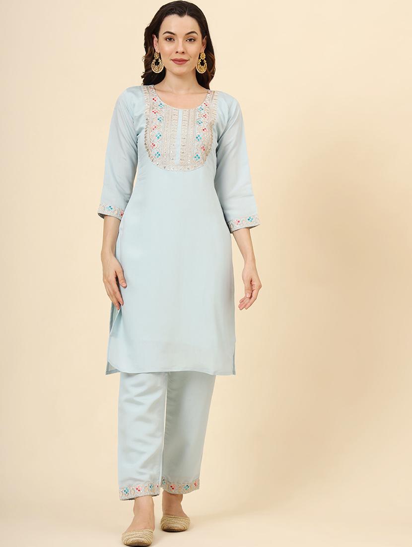 women round neck kurta pant set with dupatta - 21530080 - Standard Image - 1