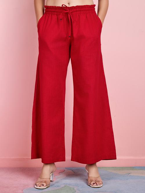 women solid mid rise wide leg trouser - 21530101 -  Standard Image - 0