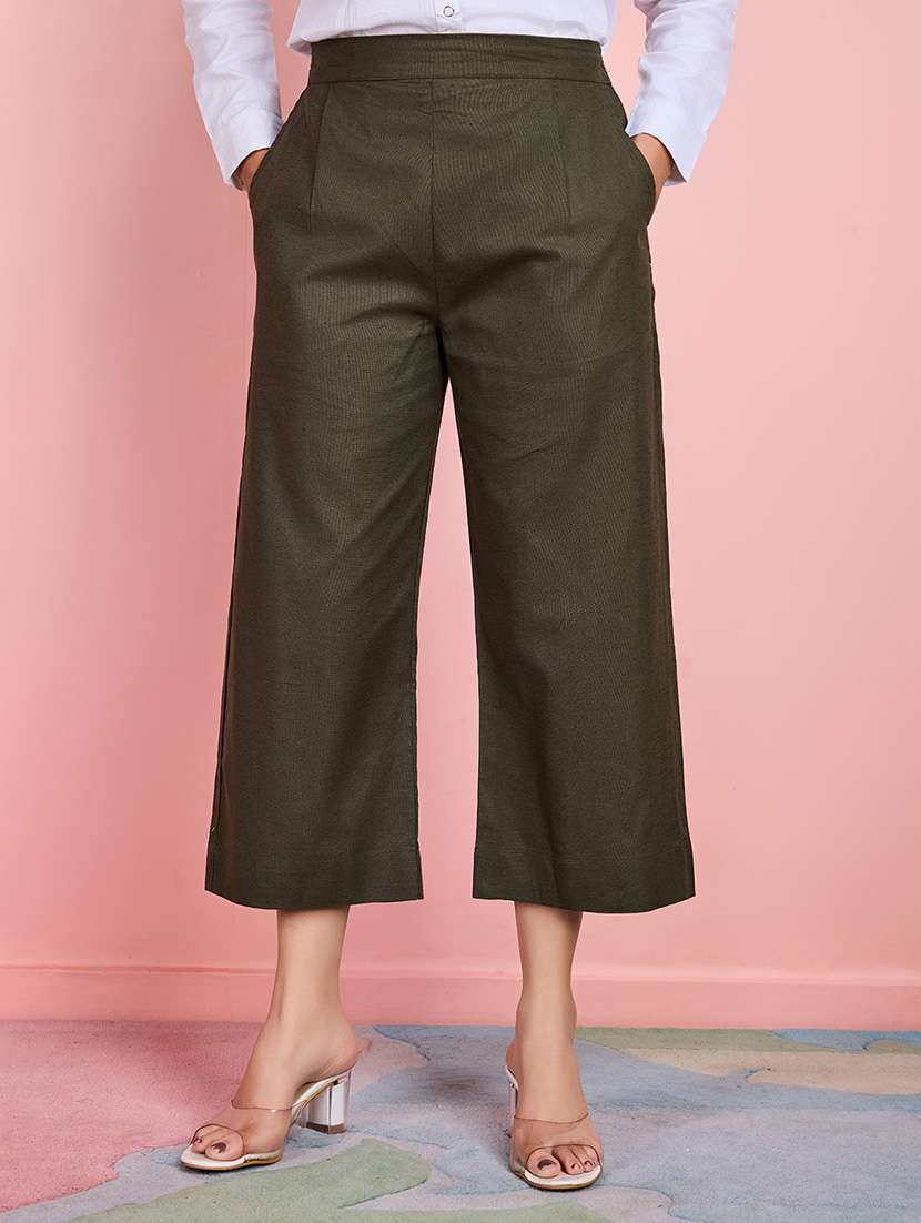 women solid high rise culotte