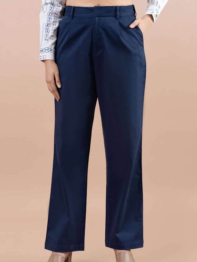 women solid high rise tailored pant