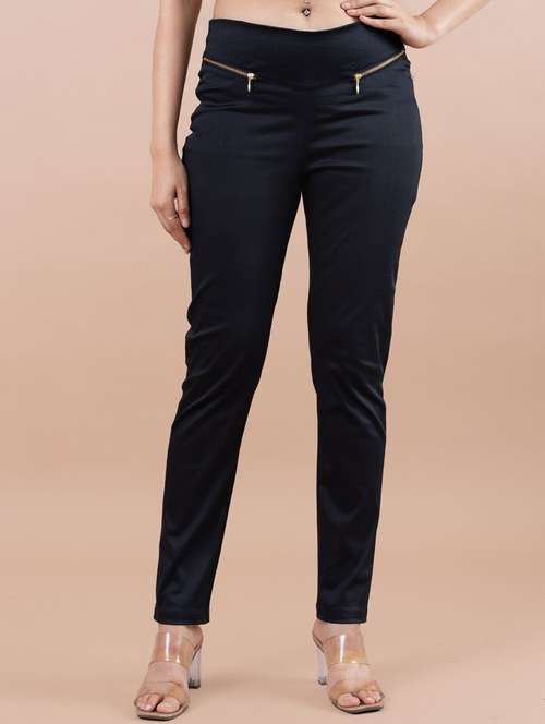 women solid mid rise cigarette pant - 21530111 - Standard Image - 0
