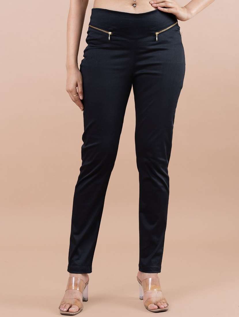 women solid mid rise cigarette pant - 21530111 - Zoom Image - 0