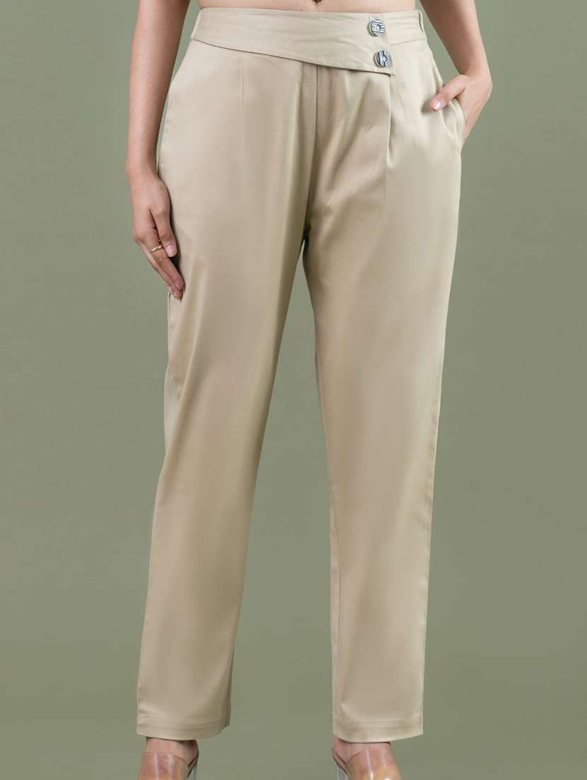 women solid mid rise tailored pant 
