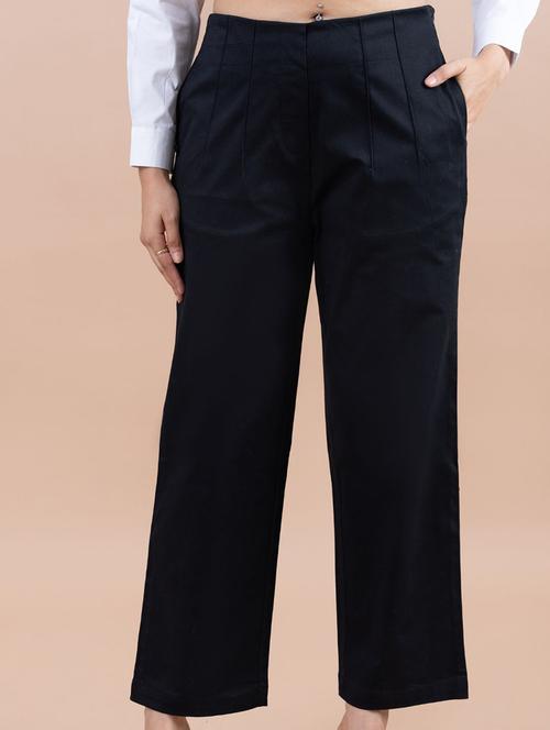 women solid mid rise wide leg trouser - 21530114 - Standard Image - 0