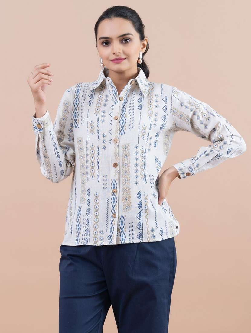 women white cotton blend regular shirt  - 21530127 -  Zoom Image - 0