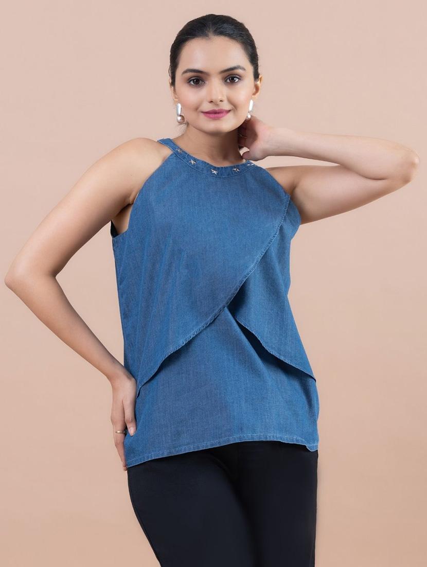 women blue cotton regular top - 21530135 - Zoom Image - 0