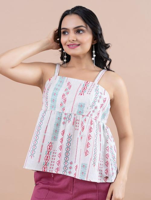 women white cotton peplum top - 21530140 - Standard Image - 0