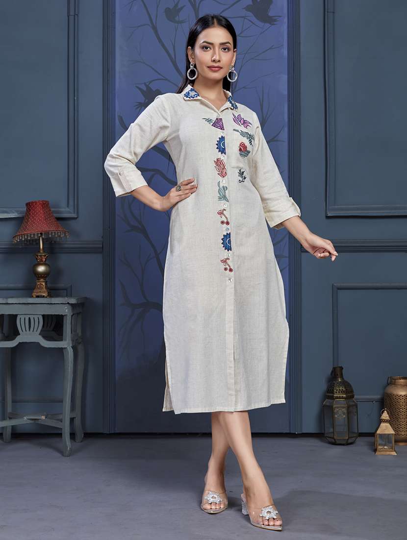 women beige cotton blend shirt dress