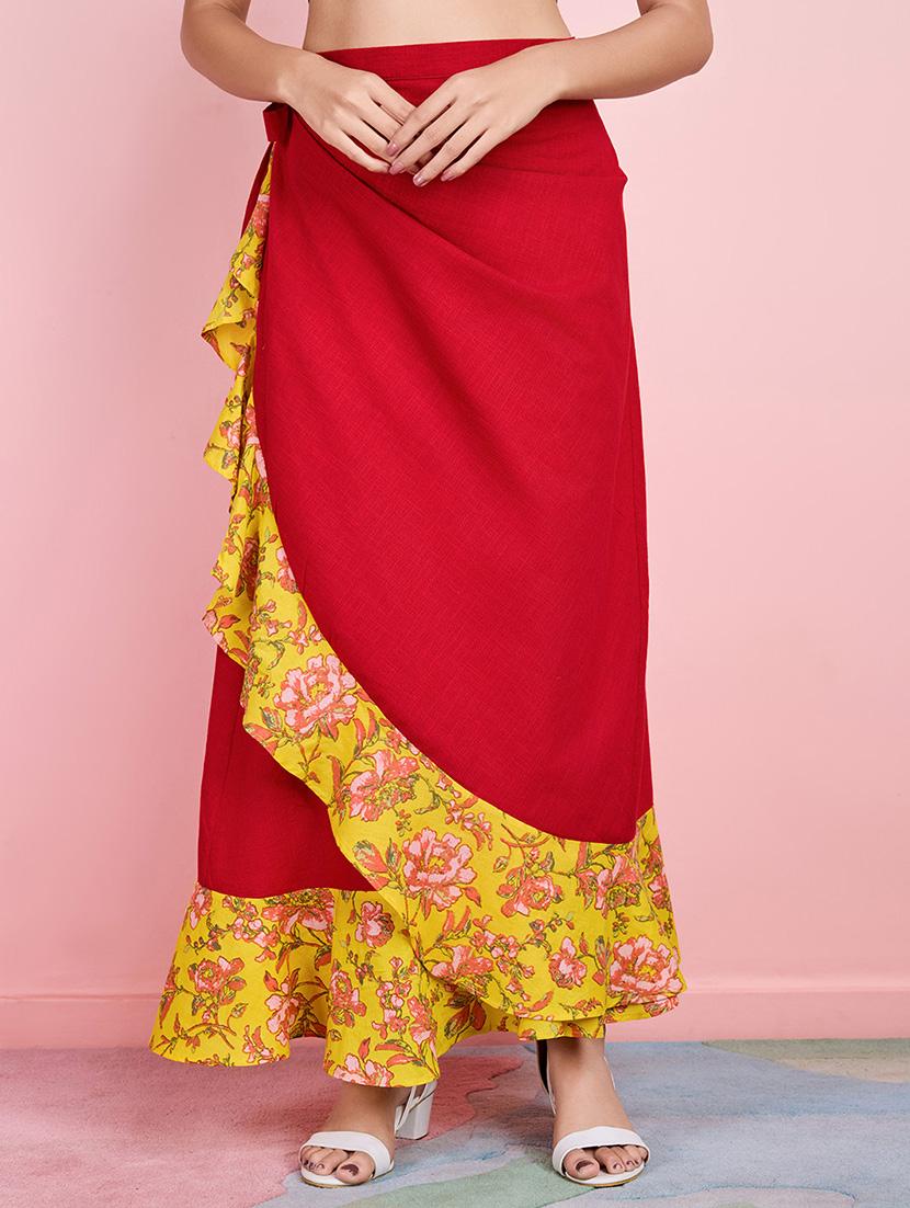 women red cotton wrap around skirt - 21530176 -  Zoom Image - 0