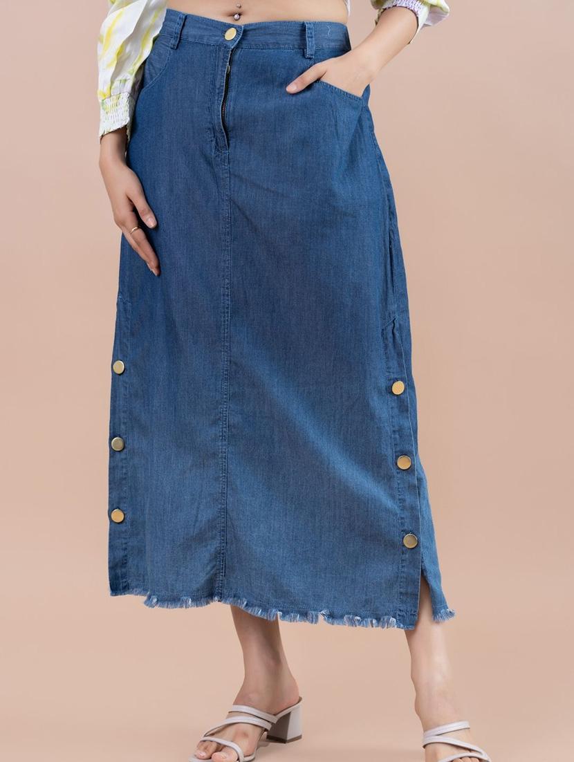 women blue denim a-line skirt - 21530183 -  Zoom Image - 0