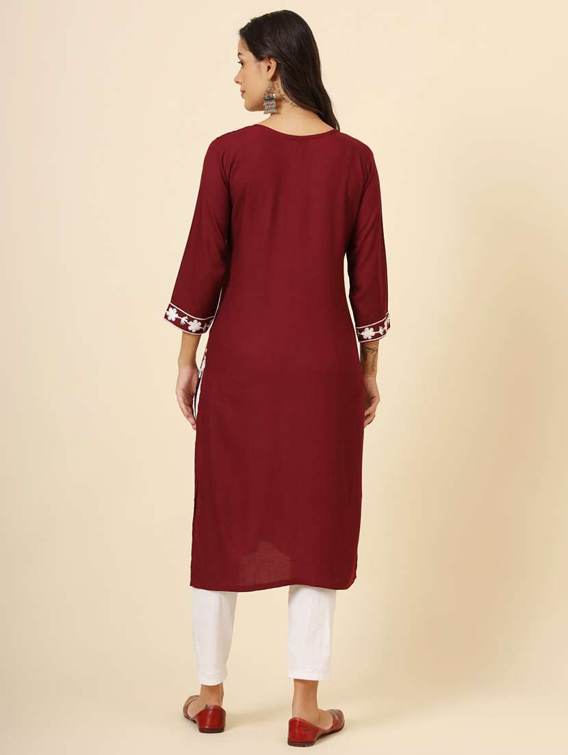 women three quarter sleeves chikankari kurta - 21530231 -  Standard Image - 4