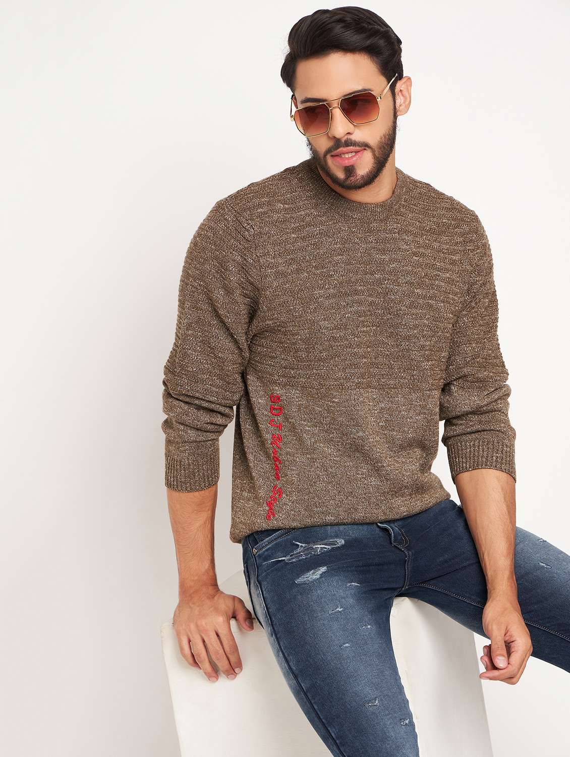 men self design long sleeve pullover sweater - 21530243 -  Standard Image - 1