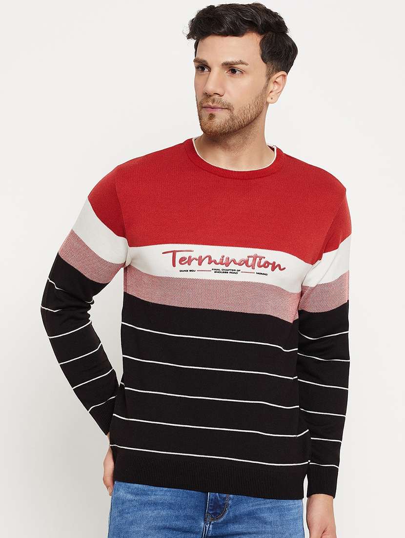 men striped long sleeve pullover sweater