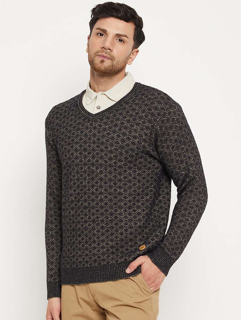 men self design long sleeve pullover sweater - 21530302 -  Standard Image - 1