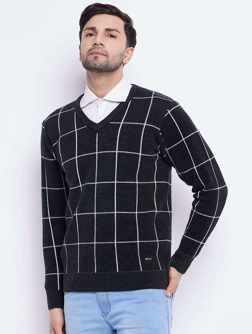 men checkered long sleeve pullover sweater - 21530310 -  Standard Image - 1