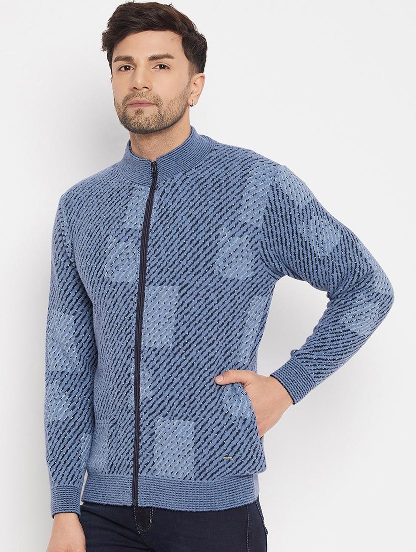 men self design long sleeve cardigan sweater - 21530317 - Standard Image - 1