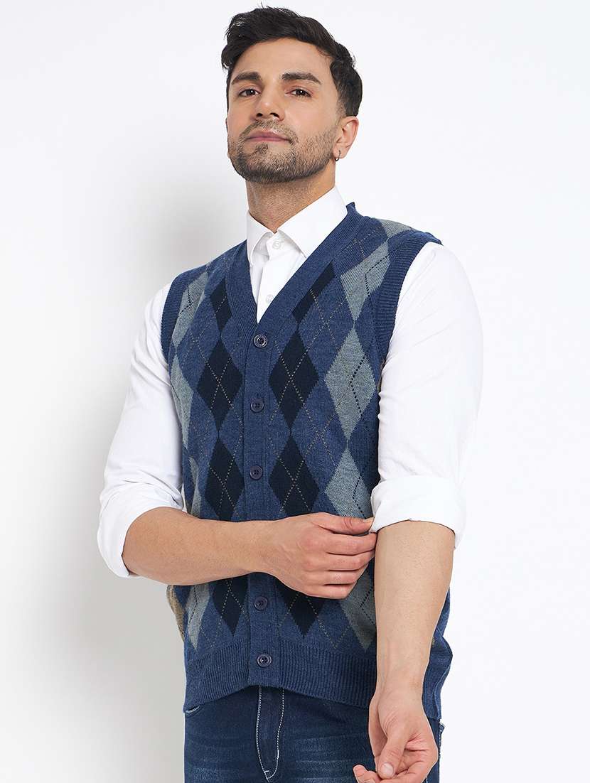 men checkered sleeveless cardigan sweater - 21530326 -  Standard Image - 1