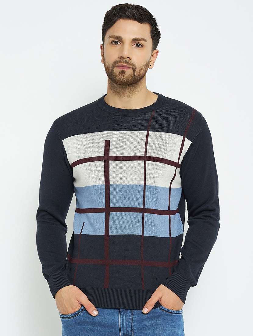 men self design long sleeve pullover sweater