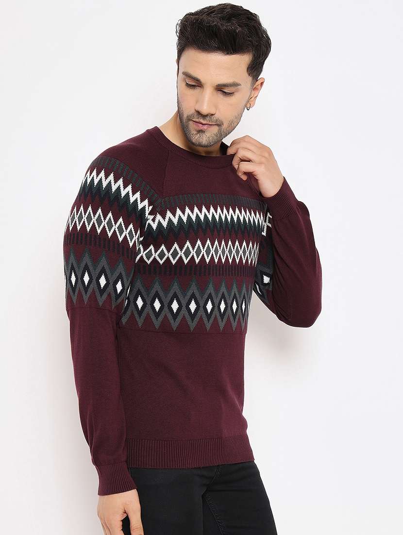 men chevron long sleeve pullover sweater - 21530340 -  Standard Image - 1