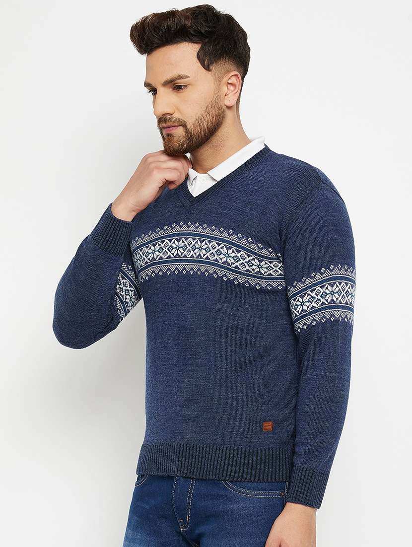 men self design long sleeve pullover sweater - 21530367 -  Standard Image - 1