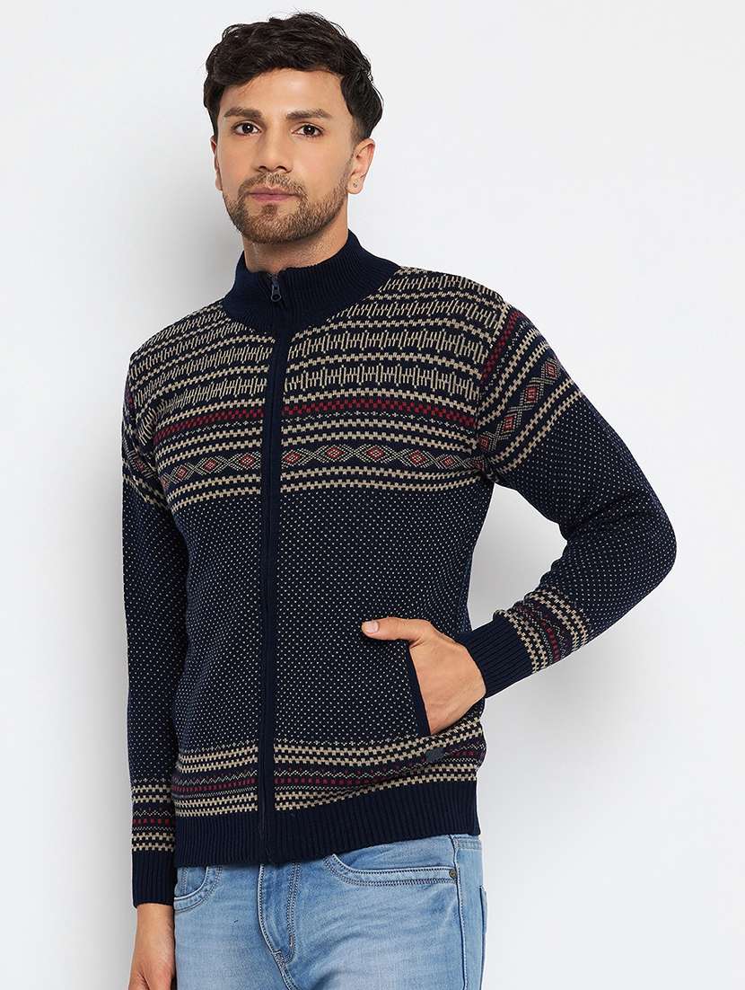 men self design long sleeve cardigan sweater - 21530422 -  Standard Image - 1