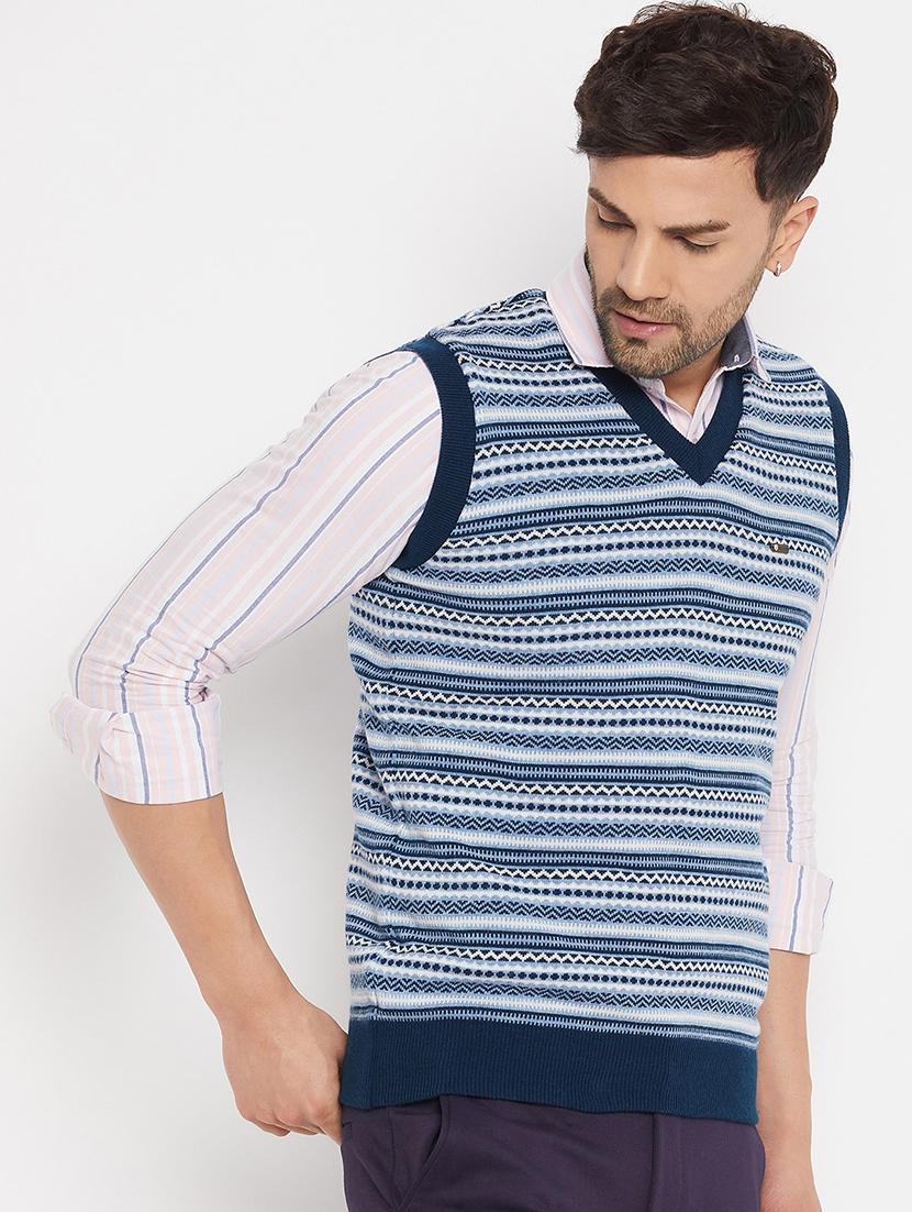 men self design sleeveless pullover sweater - 21530442 - Standard Image - 1