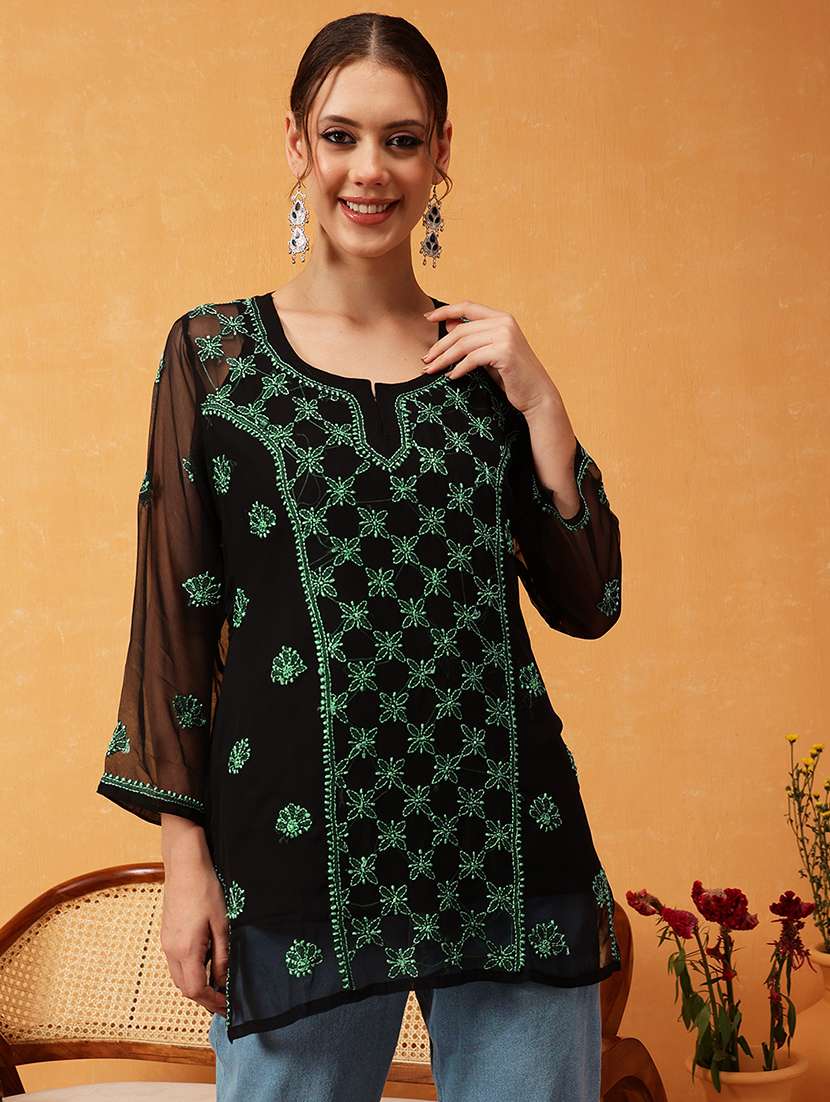 women black chikankari straight kurti