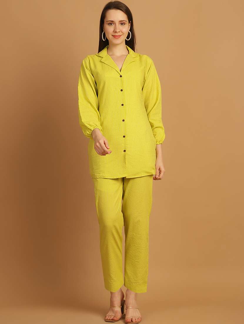 women lime solid shirt and trouser co-ord set - 21531118 -  Standard Image - 1