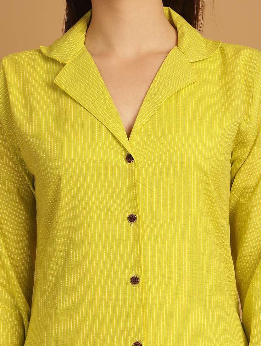 women lime solid shirt and trouser co-ord set - 21531118 -  Standard Image - 4