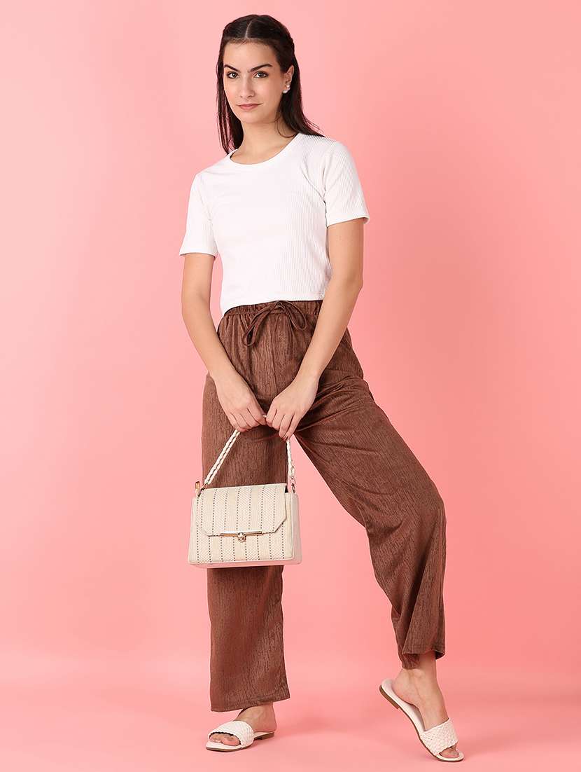 women brown solid palazzo - 21531439 -  Standard Image - 4