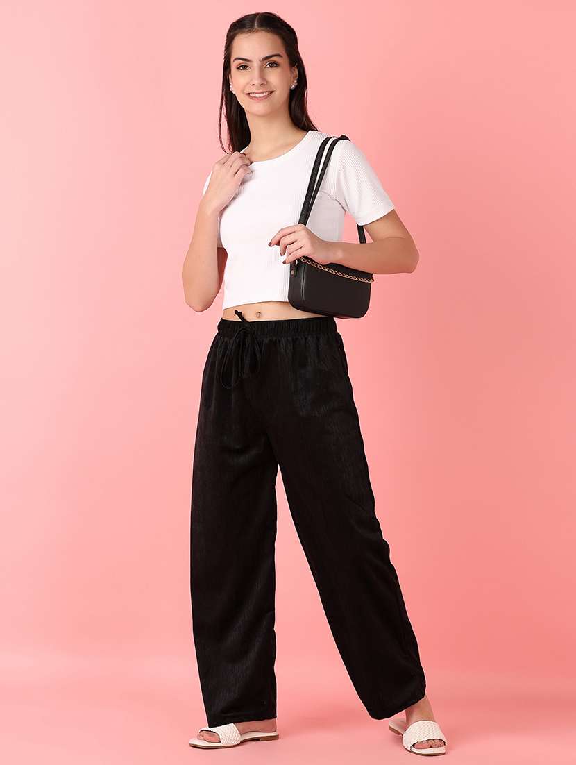 women black solid palazzo - 21531440 -  Standard Image - 4