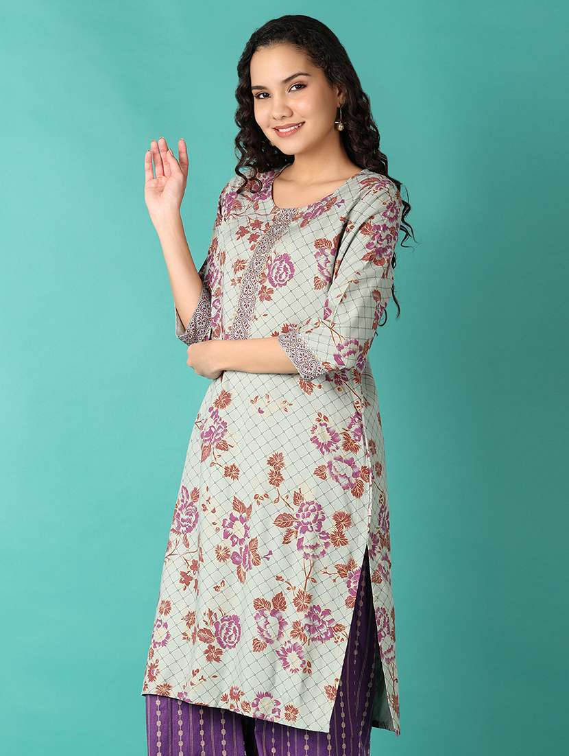 women three quarter sleeve straight kurta - 21531459 -  Standard Image - 1