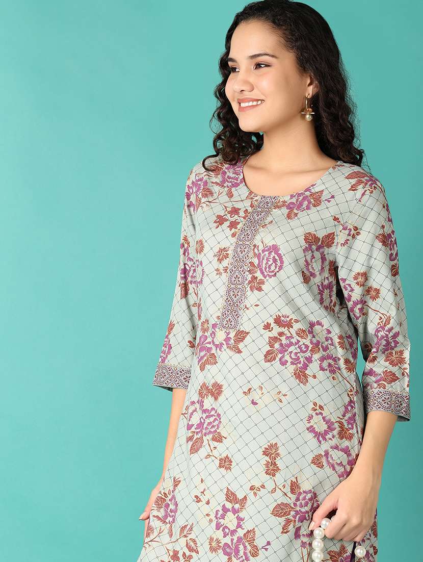 women three quarter sleeve straight kurta - 21531459 -  Standard Image - 4