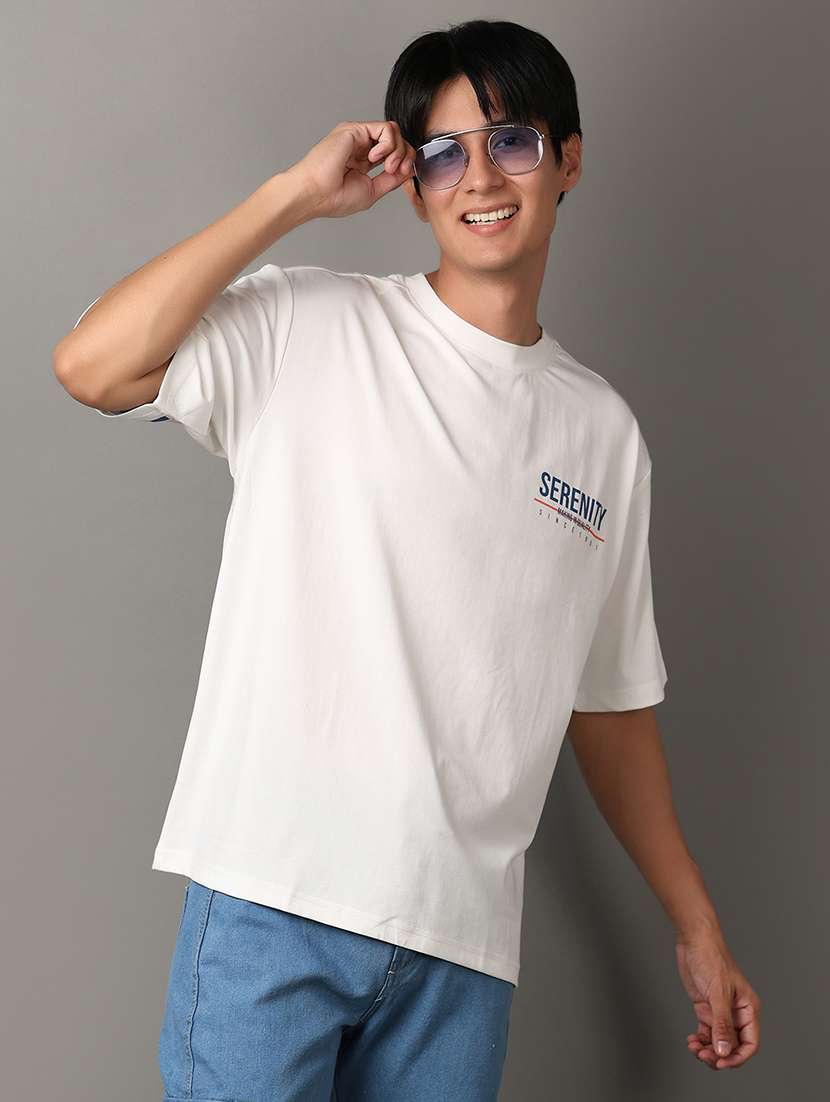 off white cotton front print tshirt - 21531512 -  Standard Image - 1