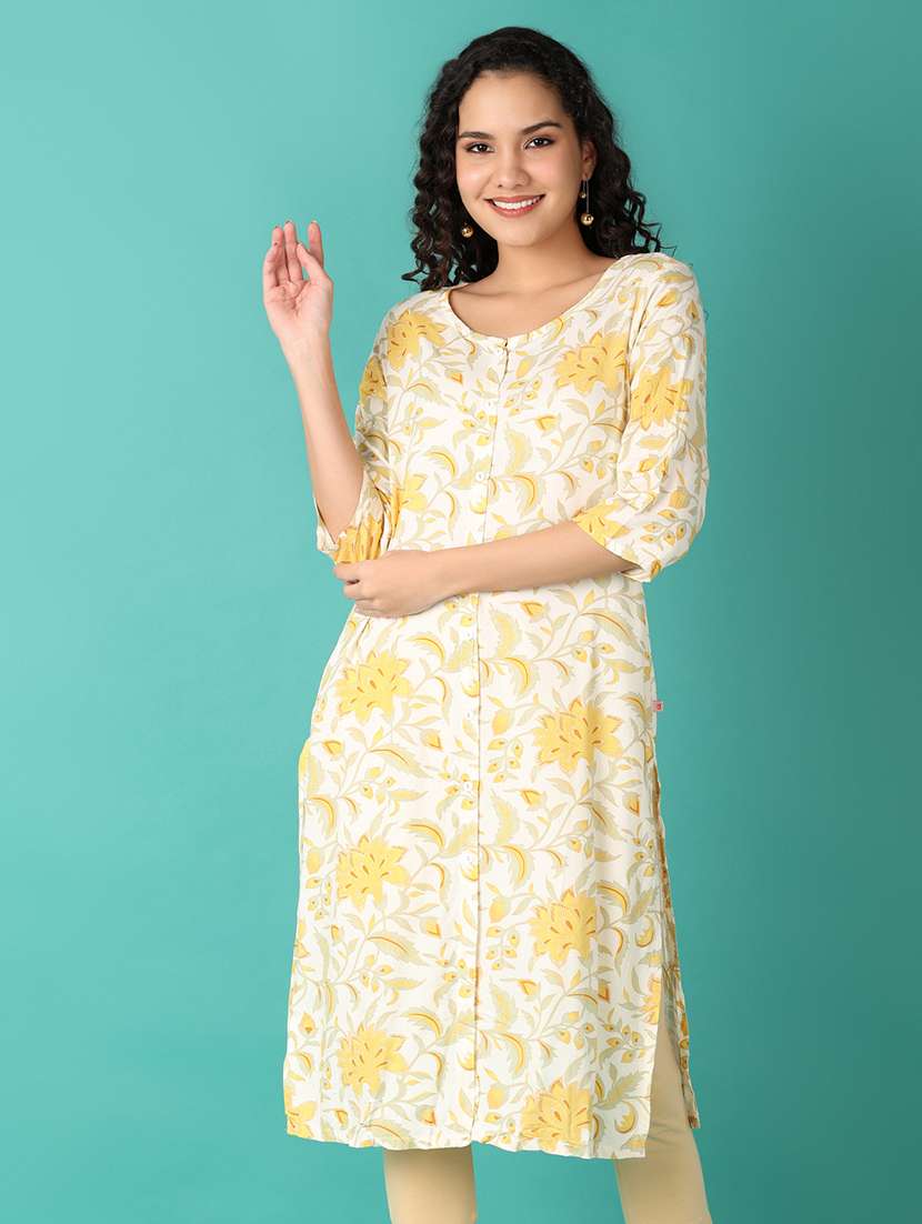 women three quarter sleeve straight kurta - 21531540 -  Zoom Image - 0