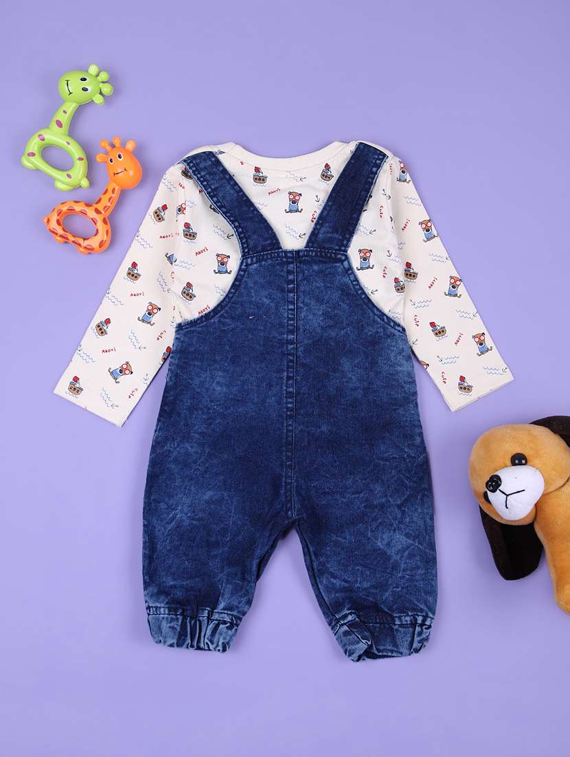 boys beige printed t-shirt & dungarees - 21531597 -  Standard Image - 1