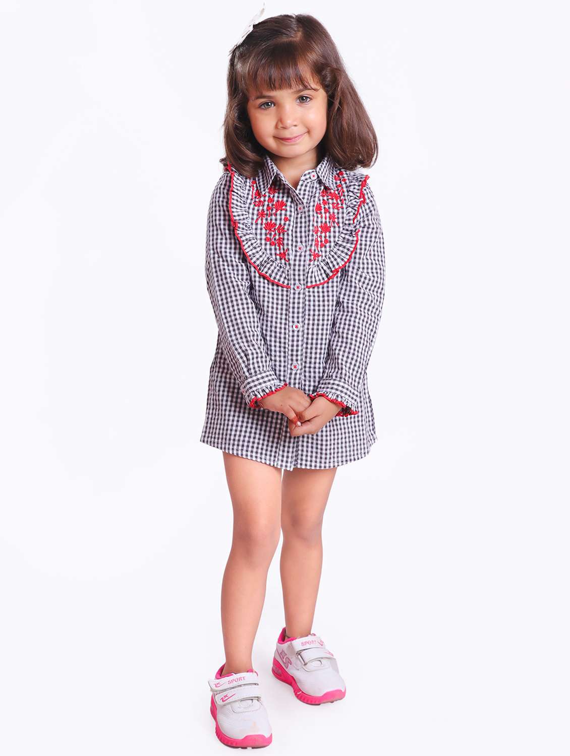 girls black embroidered shirt dress