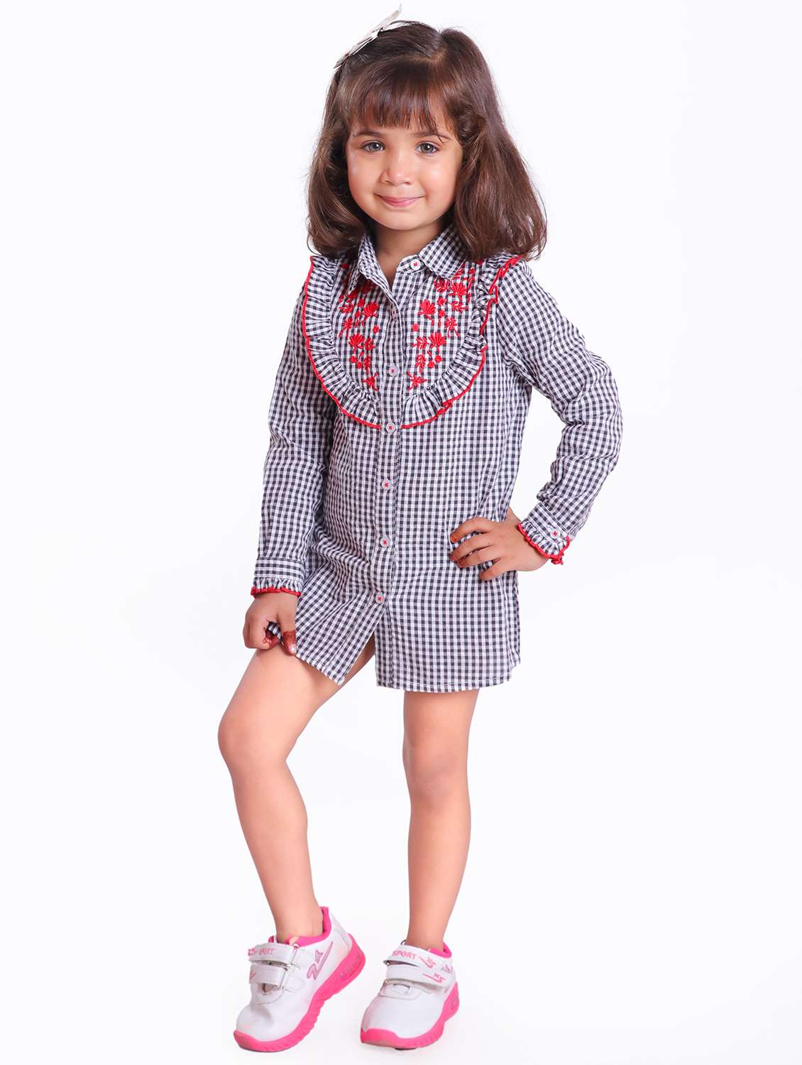 girls black embroidered shirt dress - 21531685 - Standard Image - 1