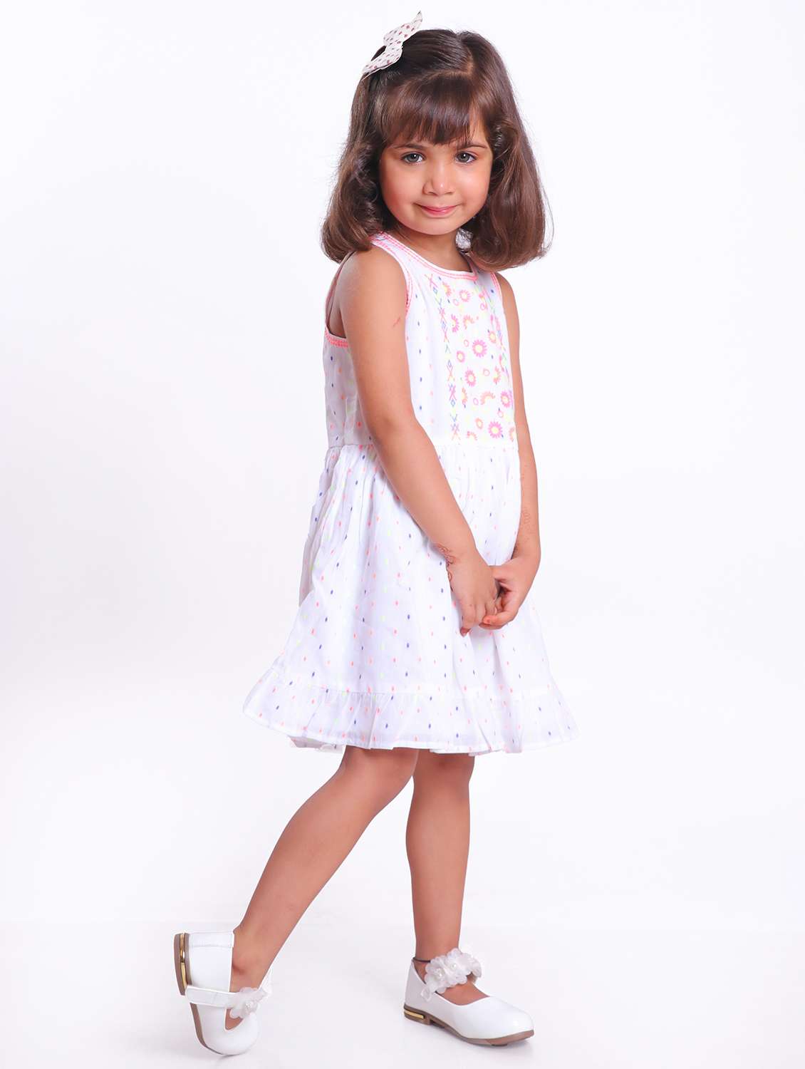 girls white embroidered fit & flare dress - 21531695 -  Standard Image - 1