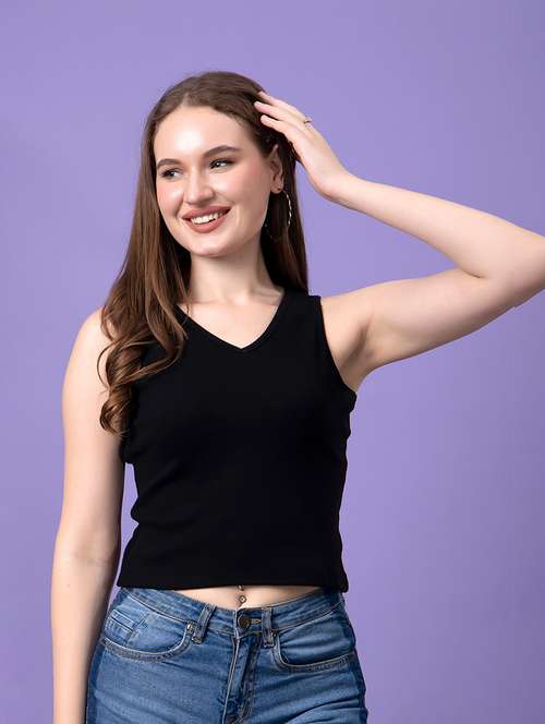women solid sleeveless crop top - 21531755 - Standard Image - 0