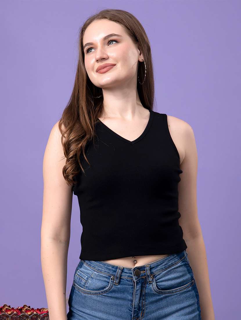 women solid sleeveless crop top - 21531755 -  Standard Image - 1
