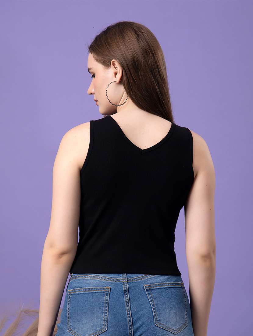 women solid sleeveless crop top - 21531755 - Standard Image - 4