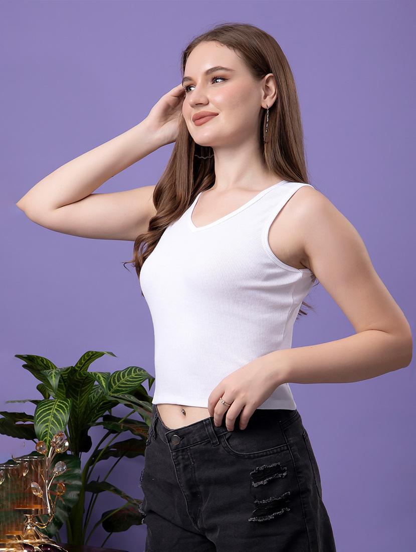 women solid sleeveless crop top - 21531756 -  Standard Image - 1