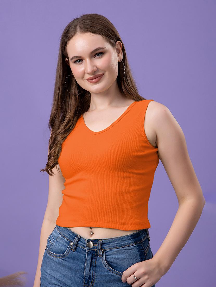 women solid sleeveless crop top - 21531758 - Standard Image - 1