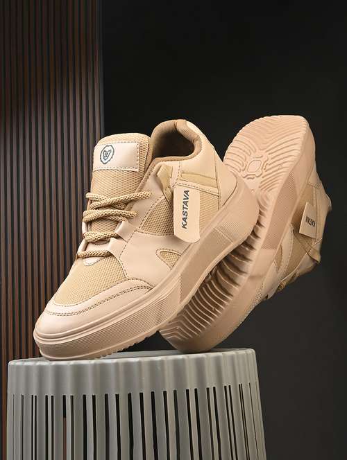 men beige lace up casual shoes