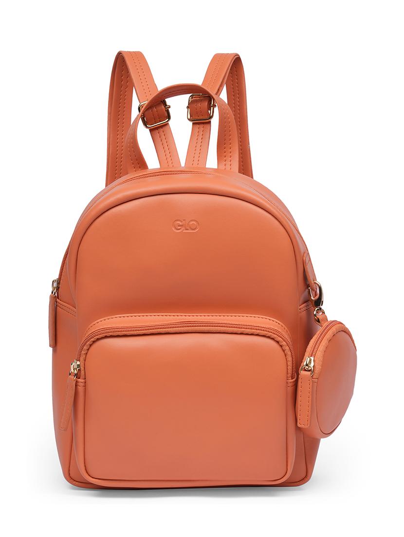 globus women coral vegan leather ergonomic strap small backpack with pouch - 21531771 -  Zoom Image - 0