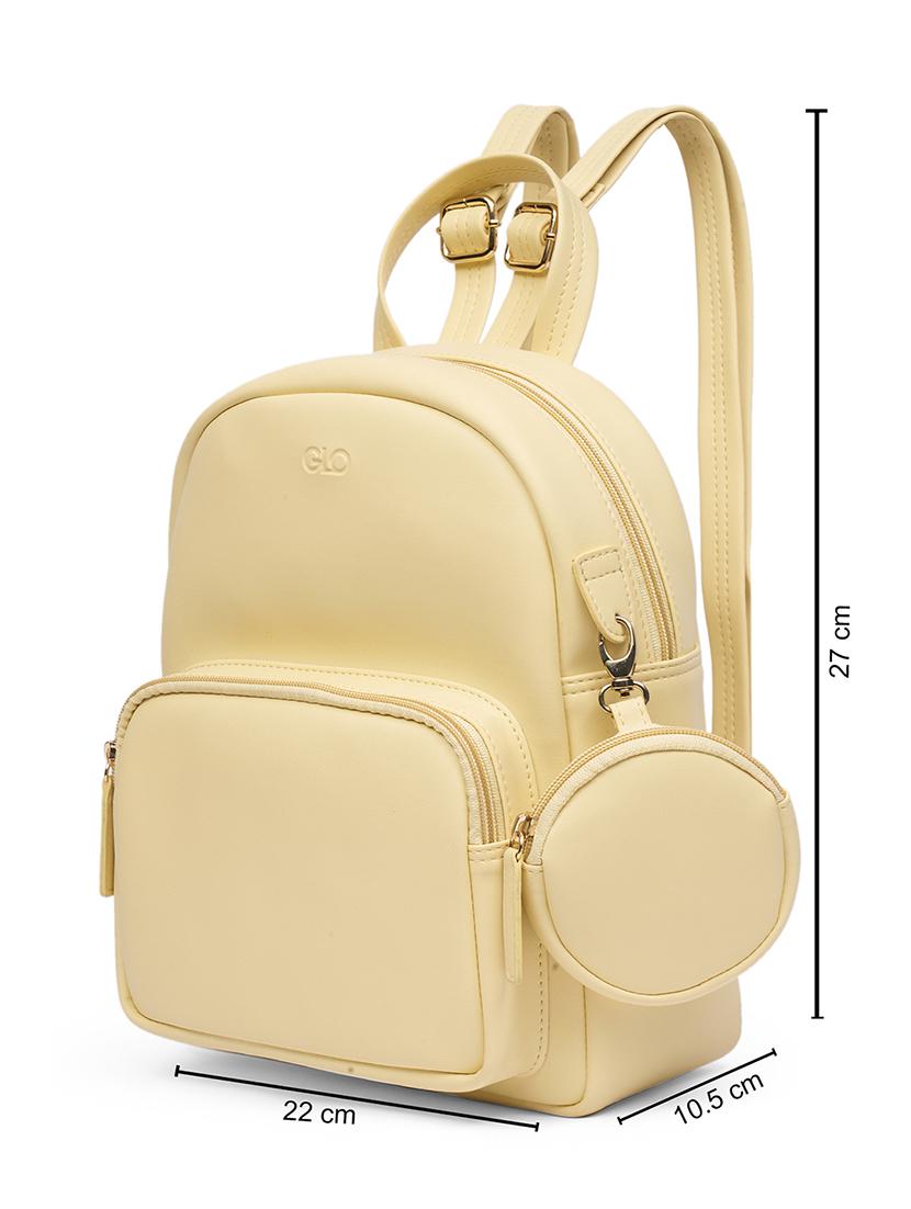 globus women yellow vegan leather ergonomic strap small backpack with pouch - 21531772 - Standard Image - 4