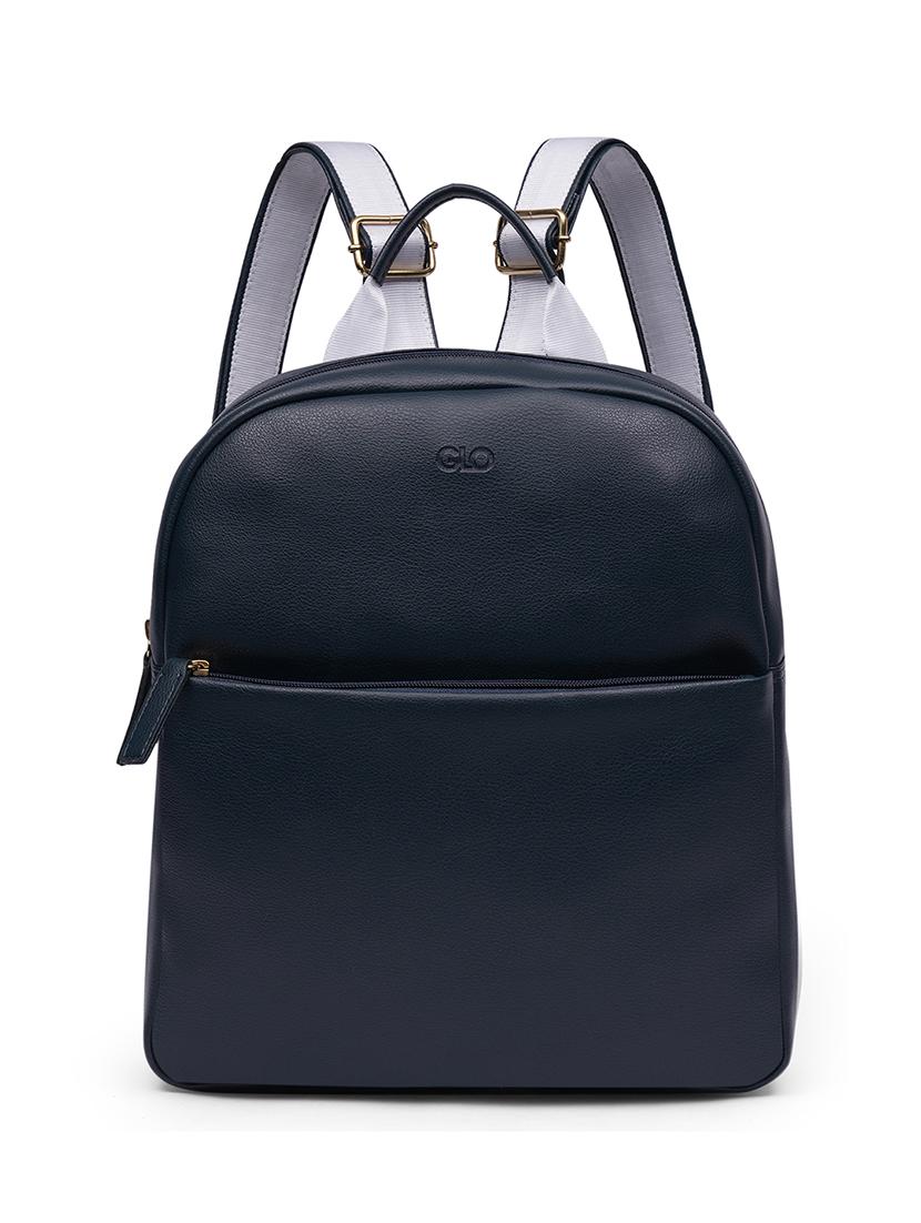 globus women navy blue vegan leather textured medium backpack with up to 13 inch laptop size - 21531773 -  Zoom Image - 0