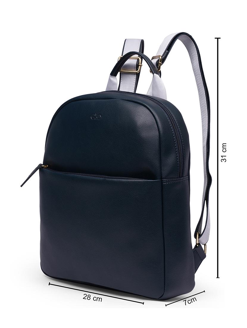 globus women navy blue vegan leather textured medium backpack with up to 13 inch laptop size - 21531773 - Standard Image - 4